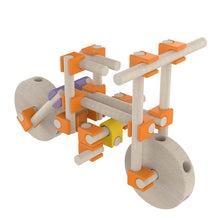 Rolling Beaver model built from wooden sticks and wheels