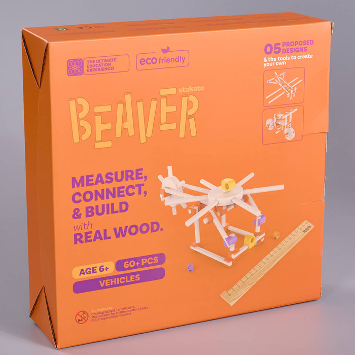 Front of Beaver Vehicles 60-piece kit packaging