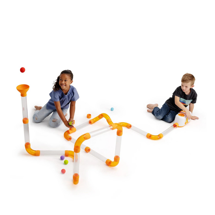 Children using the Air Toobz Expansion Pack to create a larger tube network
