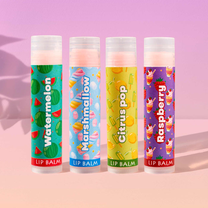 Finished marshmallow lip balm tubes made with the kit
