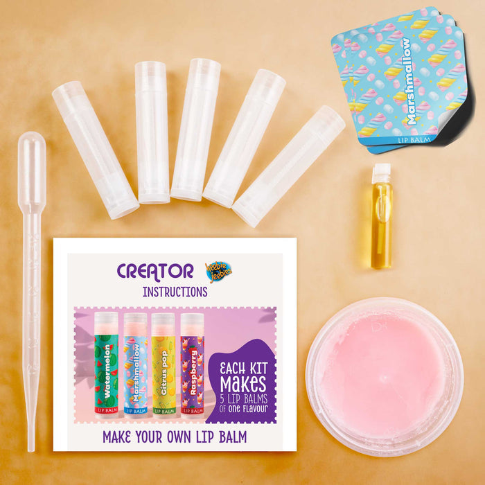 Contents of the marshmallow lip balm making kit