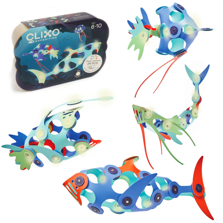 Clixo Ocean Creatures glow-in-the-dark magnetic building set